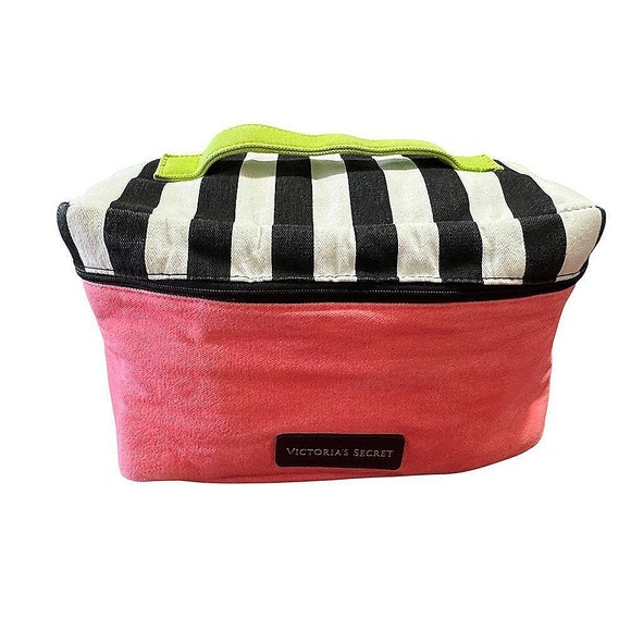 Victoria's Secret Travel Makeup Cosmetic Bag Stripe Handle Pink - Picture 9 of 9